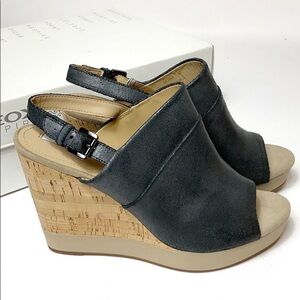 Geox Respira Janira leather and cork wedges